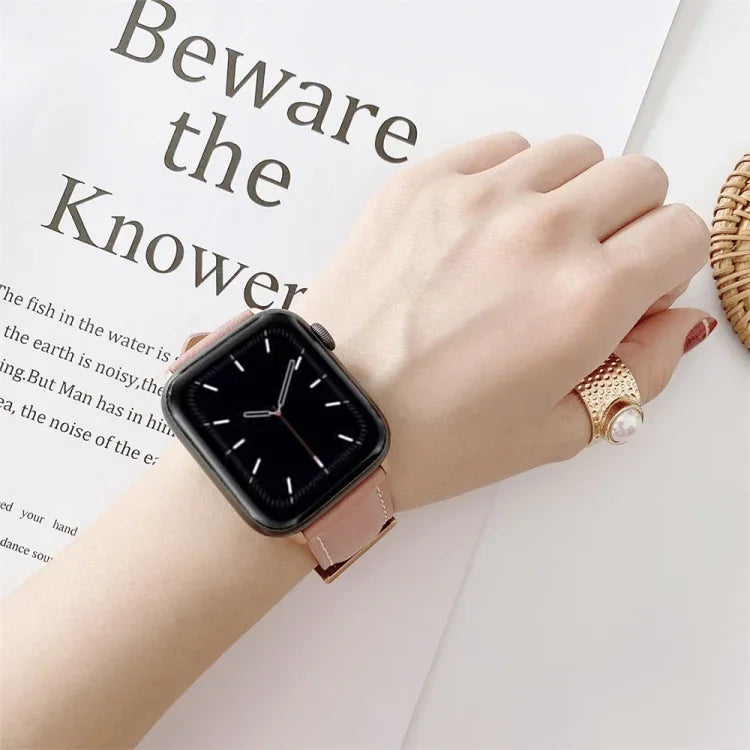 Vテールスタイルステッチレザーウォッチリストストラップ、Apple Watch 5 & 4 44mm / 3 & 2 & 1 42mm用、Apple Watch Series 8&7 41mm / SE 2&6&SE&5&4 40mm / 3&2&1 38mm用、Apple Watch Series 7 41mm / 6 & SE & 5 & 4 40mm / 3 & 2 & 1 38mm用