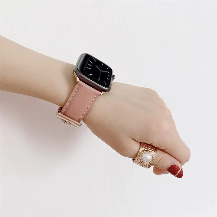 Vテールスタイルステッチレザーウォッチリストストラップ、Apple Watch 5 & 4 44mm / 3 & 2 & 1 42mm用、Apple Watch Series 8&7 41mm / SE 2&6&SE&5&4 40mm / 3&2&1 38mm用、Apple Watch Series 7 41mm / 6 & SE & 5 & 4 40mm / 3 & 2 & 1 38mm用