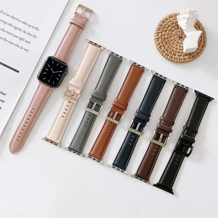 Vテールスタイルステッチレザーウォッチリストストラップ、Apple Watch 5 & 4 44mm / 3 & 2 & 1 42mm用、Apple Watch Series 8&7 41mm / SE 2&6&SE&5&4 40mm / 3&2&1 38mm用、Apple Watch Series 7 41mm / 6 & SE & 5 & 4 40mm / 3 & 2 & 1 38mm用