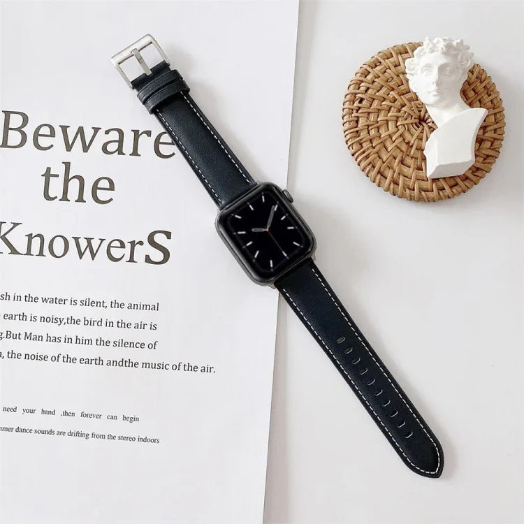 Vテールスタイルステッチレザーウォッチリストストラップ、Apple Watch 5 & 4 44mm / 3 & 2 & 1 42mm用、Apple Watch Series 8&7 41mm / SE 2&6&SE&5&4 40mm / 3&2&1 38mm用、Apple Watch Series 7 41mm / 6 & SE & 5 & 4 40mm / 3 & 2 & 1 38mm用