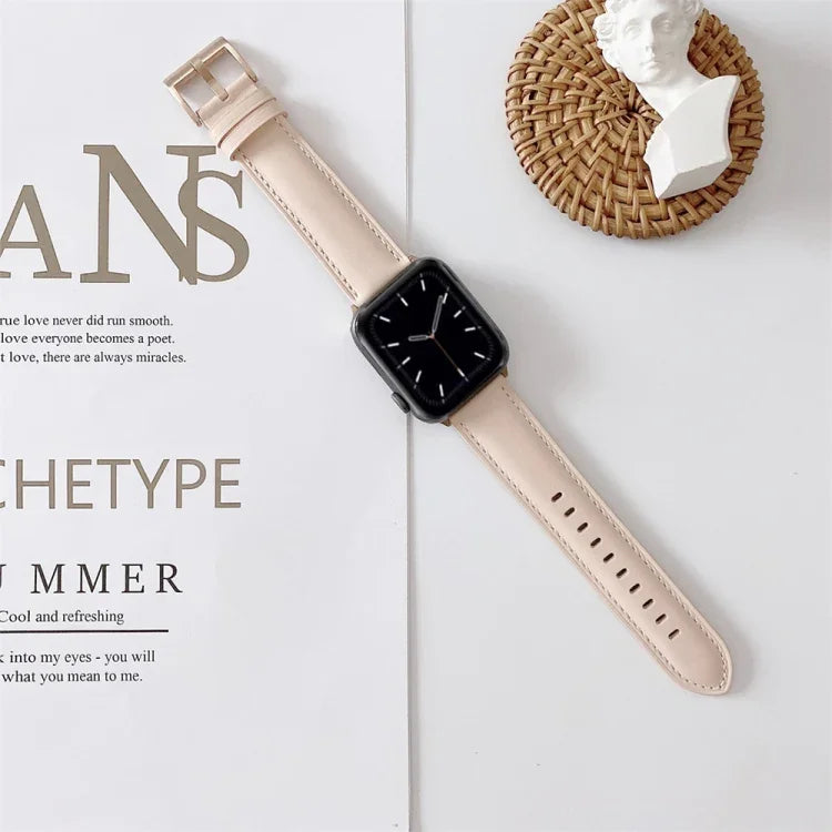 Vテールスタイルステッチレザーウォッチリストストラップ、Apple Watch 5 & 4 44mm / 3 & 2 & 1 42mm用、Apple Watch Series 8&7 41mm / SE 2&6&SE&5&4 40mm / 3&2&1 38mm用、Apple Watch Series 7 41mm / 6 & SE & 5 & 4 40mm / 3 & 2 & 1 38mm用