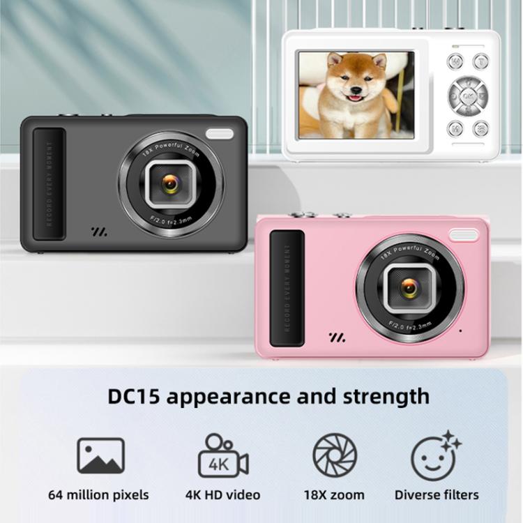 DC15 2.4インチ 18倍デジタルズームカメラ 4K HDビデオ 64MP撮影