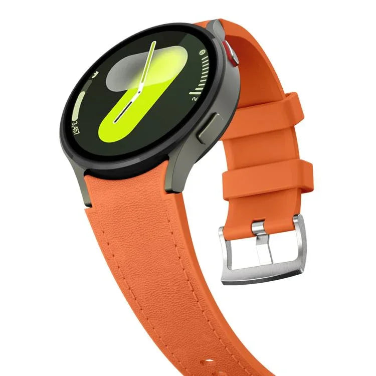 Silver Pin Buckle Leather Silicone Watch Band, For Samsung Galaxy Watch 7 / 6 / 5 / 4