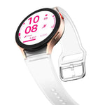 Kalebol Glacier transparent silicone watch band for Samsung Galaxy Watch 7, 6, 5, 4 with stylish design and adjustable fit.