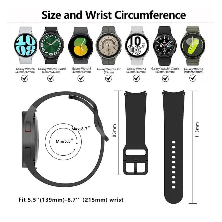 Kalebol メタルピンバックル シリコンウォッチバンド、Samsung Galaxy Watch 7 / 6 / 5 / 4 用