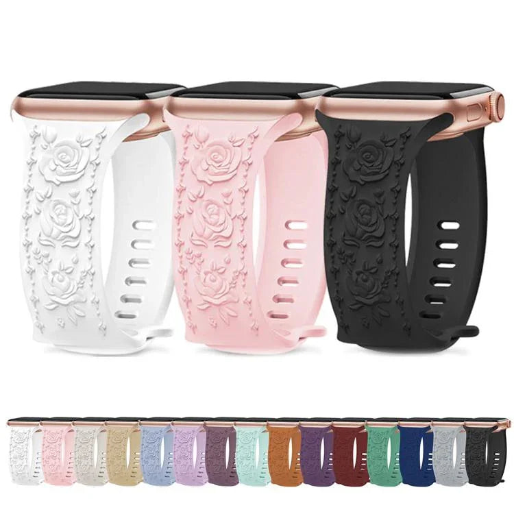 Kalebol 8字バックル ローズ型押しシリコンウォッチバンド Apple Watch 46mm / 49mm / 45mm / 44mm用、Apple Watch 42mm / 41mm / 40mm / 38mm用