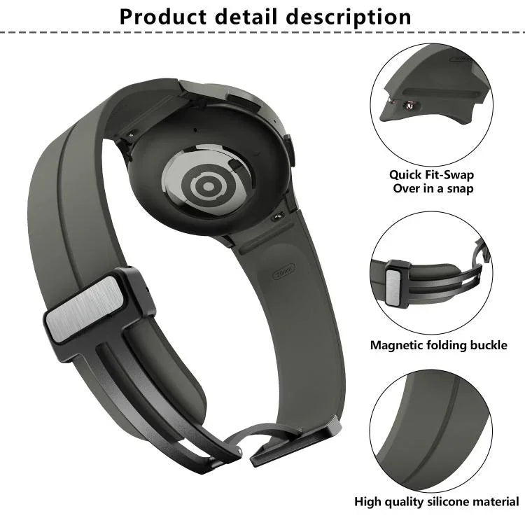 Kalebol 凹型折りたたみマグネットバックルシリコンストラップ、Samsung Galaxy Watch7 / 6 / 5 用