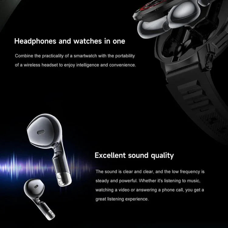 D11 1.46インチ 2イン1 Bluetoothイヤホン スマートウォッチ、Bluetooth通話 / NFC / 心拍数対応、D11（ブラック）、D11（グリーン）