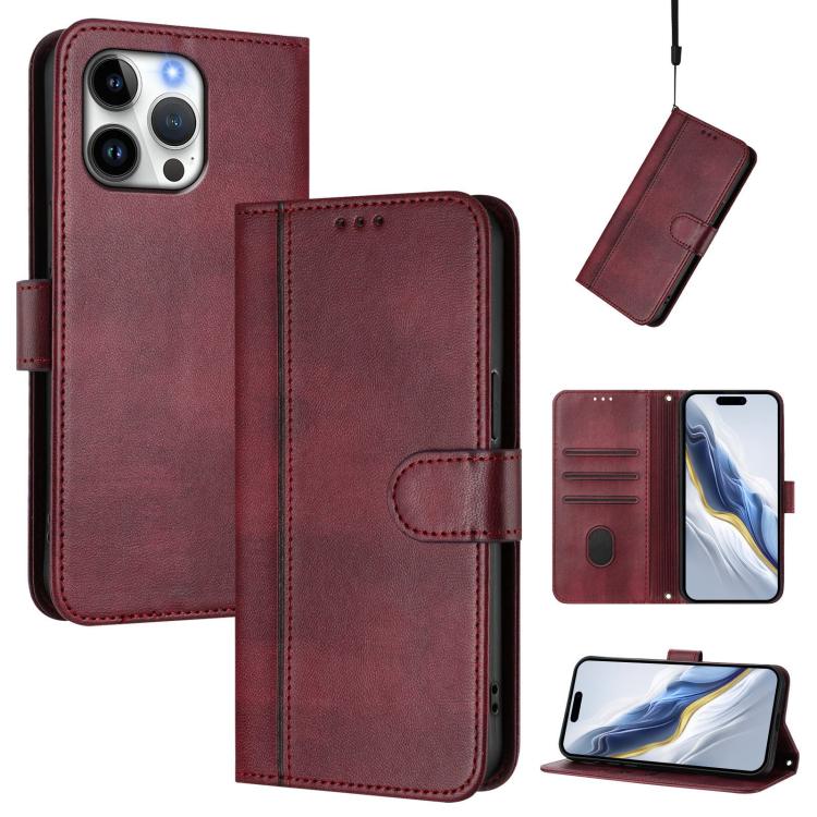 ラインスプライシングバックルレトロレザースマホケース、iPhone 16 Pro用、iPhone 16 Plus用、iPhone 16用、iPhone 15 Pro Max用、iPhone 15 Pro用、iPhone 15 Plus用