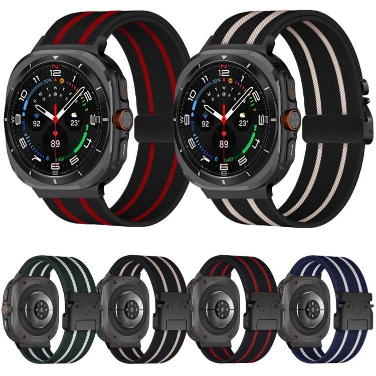 パラシュートバックルストライプナイロン伸縮編みウォッチバンド、Samsung Galaxy Watch Ultra 47mm / Ultra 2025 用