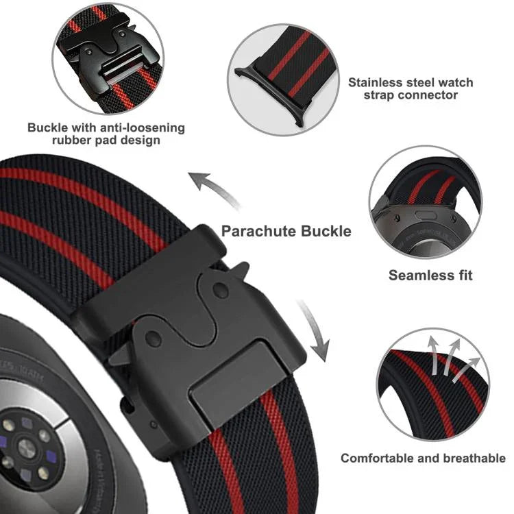 パラシュートバックルストライプナイロン伸縮編みウォッチバンド、Samsung Galaxy Watch Ultra 47mm / Ultra 2025 用