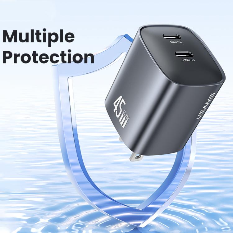 USAMS CC306 T66 45W デュアルUSB-C / Type-C GaN急速充電器、USプラグ、CC306