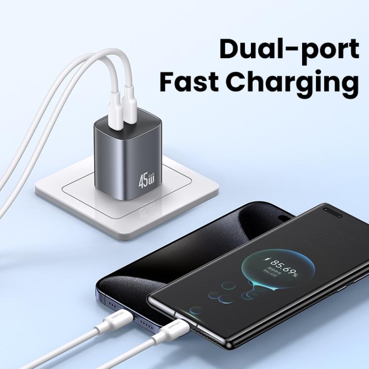 USAMS CC306 T66 45W デュアルUSB-C / Type-C GaN急速充電器、USプラグ、CC306