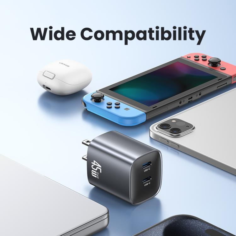 USAMS CC306 T66 45W デュアルUSB-C / Type-C GaN急速充電器、USプラグ、CC306