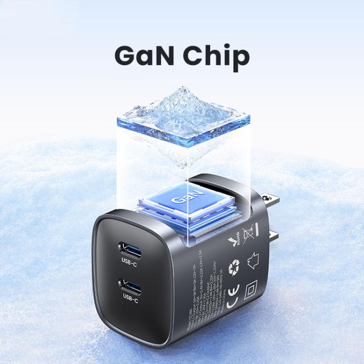 USAMS CC306 T66 45W デュアルUSB-C / Type-C GaN急速充電器、USプラグ、CC306