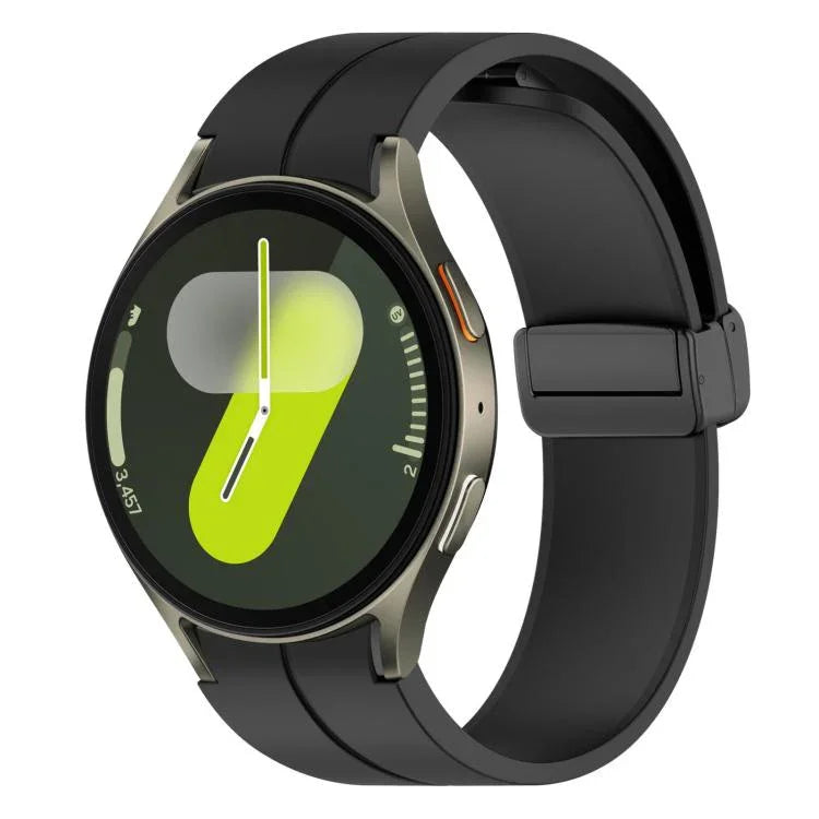 xDfind フォールドマグネティックブラックバックルシリコンウォッチバンド、Samsung Galaxy Watch7 / FE / 6 / 5 / 4用