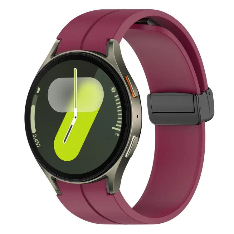 xDfind フォールドマグネティックブラックバックルシリコンウォッチバンド、Samsung Galaxy Watch7 / FE / 6 / 5 / 4用