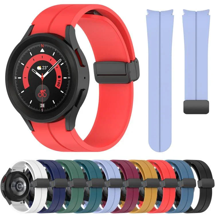 xDfind フォールドマグネティックブラックバックルシリコンウォッチバンド、Samsung Galaxy Watch7 / FE / 6 / 5 / 4用