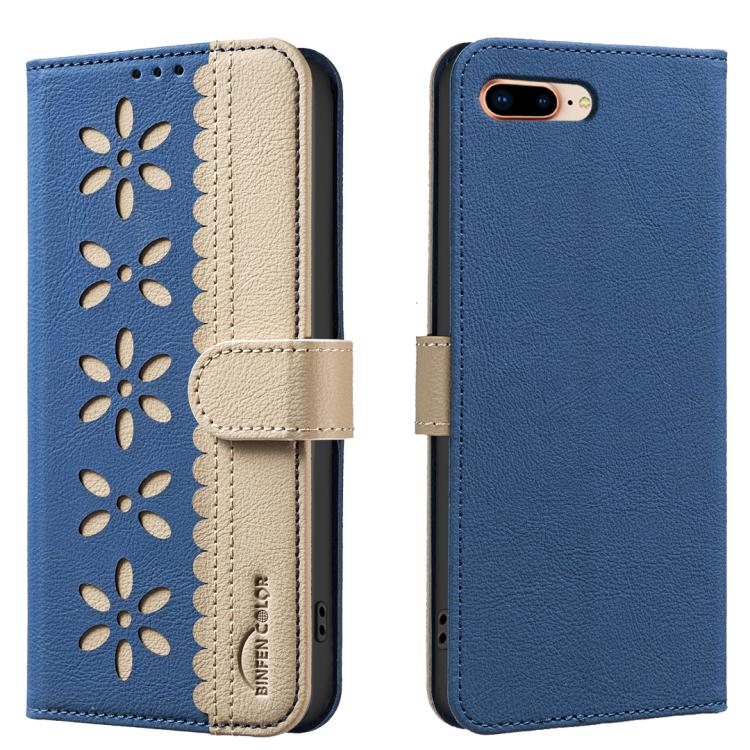 スプライシングカラーホローフラワーパターンRFIDレザースマホケース、iPhone XS Max用、iPhone 6 Plus / 7 Plus / 8 Plus用、iPhone 6 / 7 / 8用