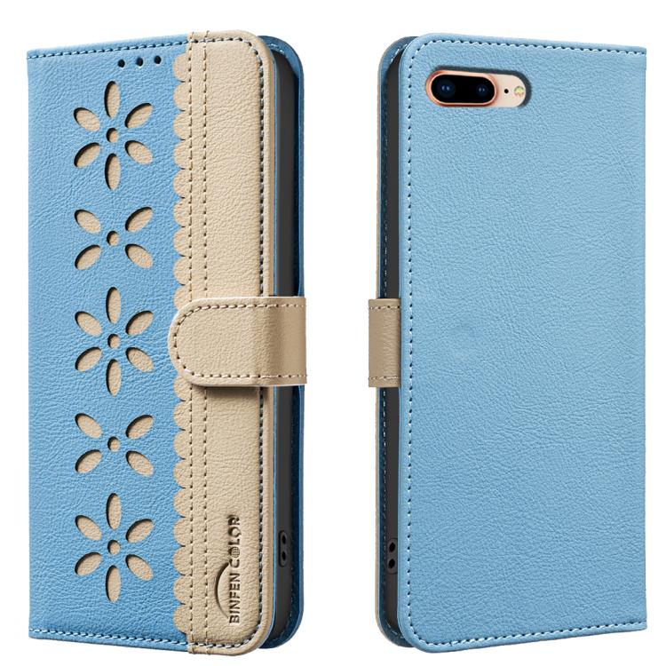 スプライシングカラーホローフラワーパターンRFIDレザースマホケース、iPhone XS Max用、iPhone 6 Plus / 7 Plus / 8 Plus用、iPhone 6 / 7 / 8用