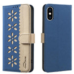 スプライシングカラーホローフラワーパターンRFIDレザースマホケース、iPhone XS Max用、iPhone 6 Plus / 7 Plus / 8 Plus用、iPhone 6 / 7 / 8用
