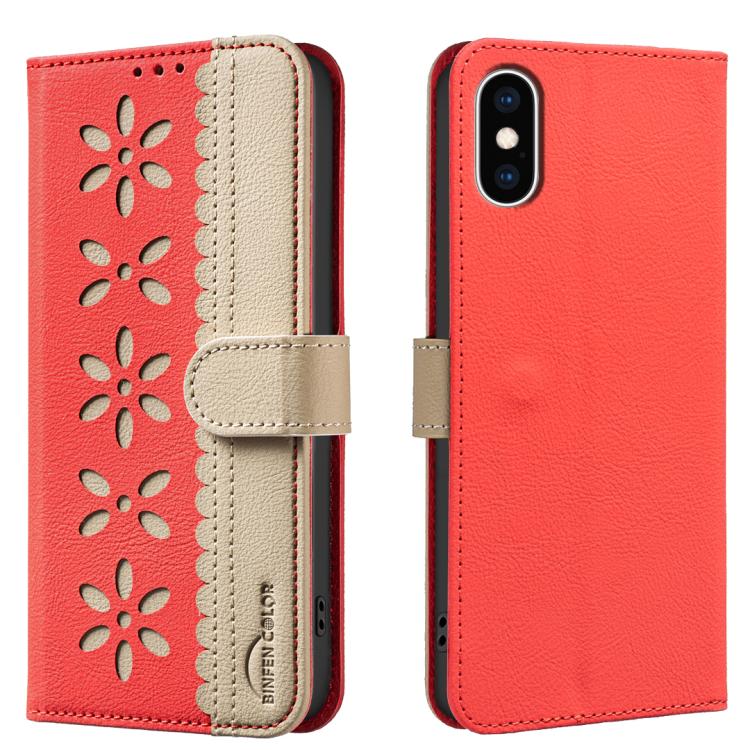 スプライシングカラーホローフラワーパターンRFIDレザースマホケース、iPhone XS Max用、iPhone 6 Plus / 7 Plus / 8 Plus用、iPhone 6 / 7 / 8用