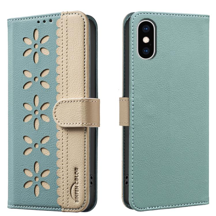スプライシングカラーホローフラワーパターンRFIDレザースマホケース、iPhone XS Max用、iPhone 6 Plus / 7 Plus / 8 Plus用、iPhone 6 / 7 / 8用