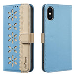 スプライシングカラーホローフラワーパターンRFIDレザースマホケース、iPhone XS Max用、iPhone 6 Plus / 7 Plus / 8 Plus用、iPhone 6 / 7 / 8用