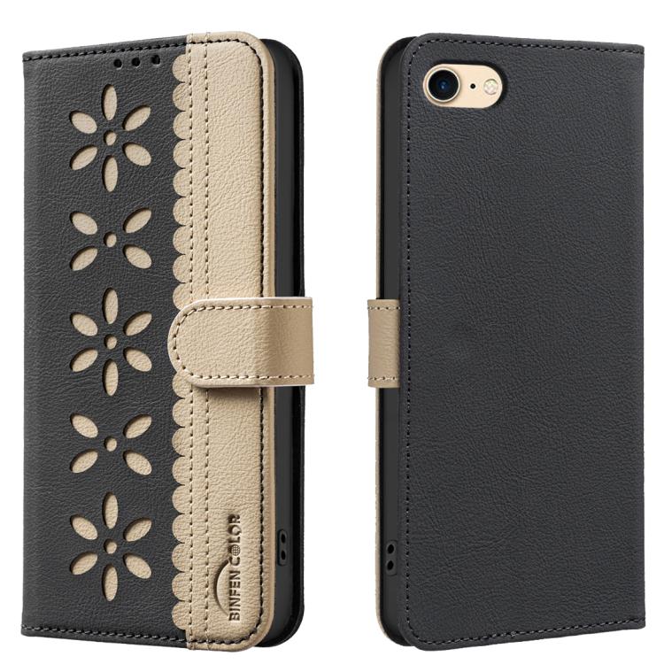 スプライシングカラーホローフラワーパターンRFIDレザースマホケース、iPhone XS Max用、iPhone 6 Plus / 7 Plus / 8 Plus用、iPhone 6 / 7 / 8用