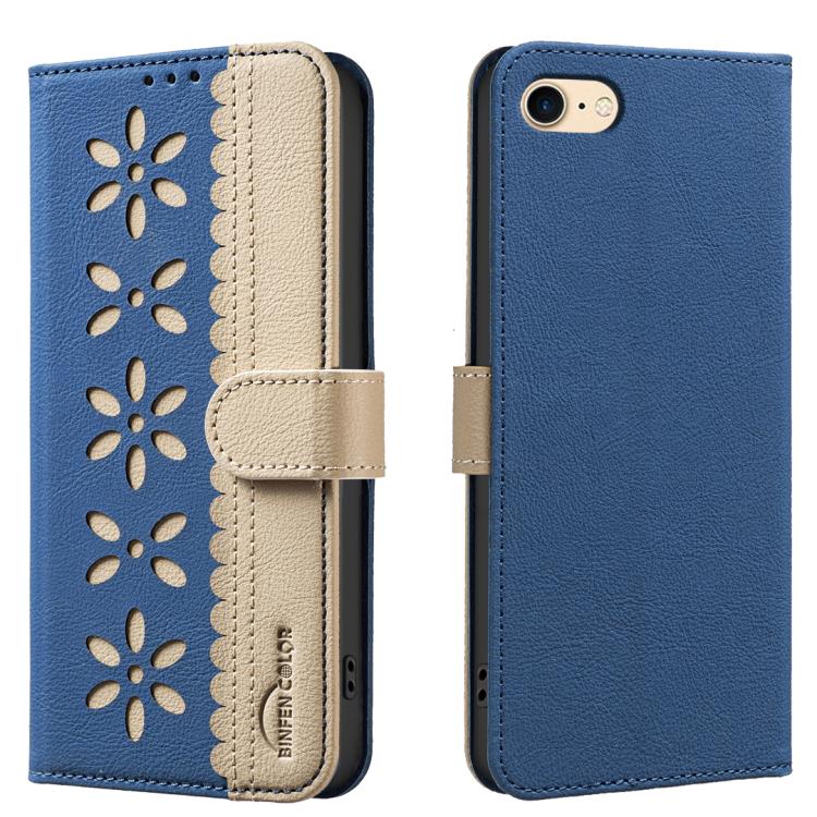 スプライシングカラーホローフラワーパターンRFIDレザースマホケース、iPhone XS Max用、iPhone 6 Plus / 7 Plus / 8 Plus用、iPhone 6 / 7 / 8用