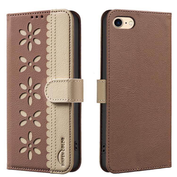 スプライシングカラーホローフラワーパターンRFIDレザースマホケース、iPhone XS Max用、iPhone 6 Plus / 7 Plus / 8 Plus用、iPhone 6 / 7 / 8用