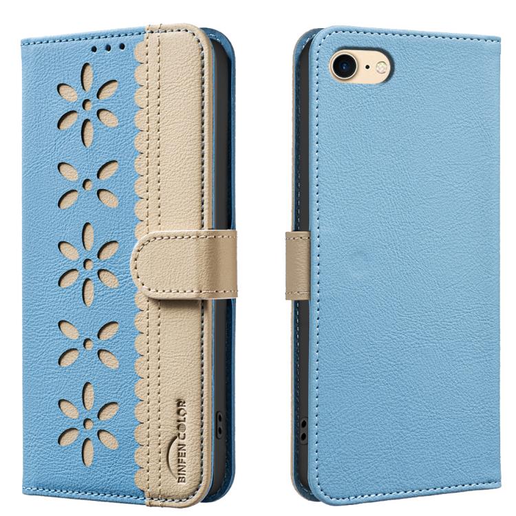スプライシングカラーホローフラワーパターンRFIDレザースマホケース、iPhone XS Max用、iPhone 6 Plus / 7 Plus / 8 Plus用、iPhone 6 / 7 / 8用