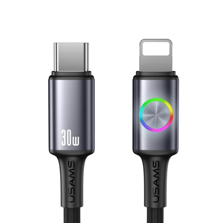 USAMS SJ753 30W Type-C から 8ピン アルミ合金データケーブル カラフルライト付き, 長さ: 1.2m, SJ753USB01, SJ753USB02