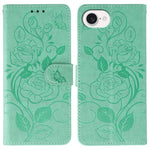 ローズバタフライ エンボスレザー電話ケース、iPhone 17e / 16e 用、iPhone 17 Pro Max 用、iPhone 17 Pro 用、iPhone 17 用、iPhone Air 用