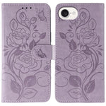 ローズバタフライ エンボスレザー電話ケース、iPhone 17e / 16e 用、iPhone 17 Pro Max 用、iPhone 17 Pro 用、iPhone 17 用、iPhone Air 用
