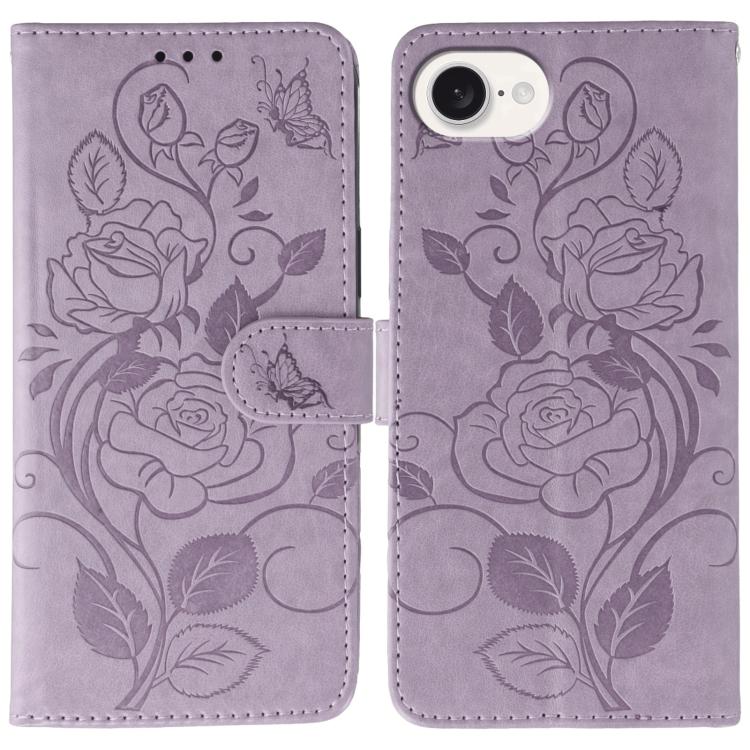 ローズバタフライ エンボスレザー電話ケース、iPhone 17e / 16e 用、iPhone 17 Pro Max 用、iPhone 17 Pro 用、iPhone 17 用、iPhone Air 用