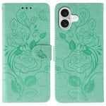 ローズバタフライ エンボスレザー電話ケース、iPhone 17e / 16e 用、iPhone 17 Pro Max 用、iPhone 17 Pro 用、iPhone 17 用、iPhone Air 用