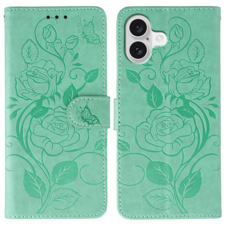 ローズバタフライ エンボスレザー電話ケース、iPhone 17e / 16e 用、iPhone 17 Pro Max 用、iPhone 17 Pro 用、iPhone 17 用、iPhone Air 用