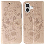 ローズバタフライ エンボスレザー電話ケース、iPhone 17e / 16e 用、iPhone 17 Pro Max 用、iPhone 17 Pro 用、iPhone 17 用、iPhone Air 用