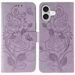 ローズバタフライ エンボスレザー電話ケース、iPhone 17e / 16e 用、iPhone 17 Pro Max 用、iPhone 17 Pro 用、iPhone 17 用、iPhone Air 用