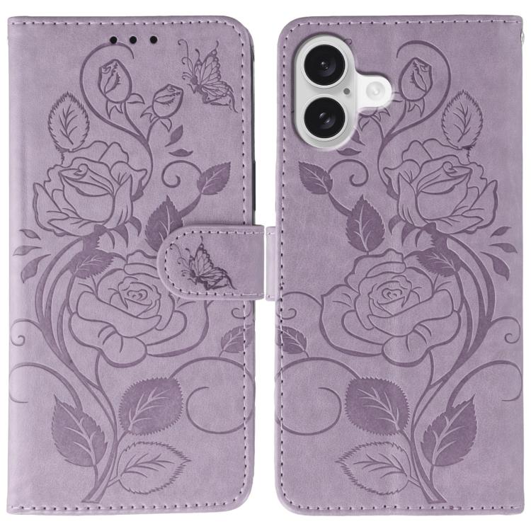 ローズバタフライ エンボスレザー電話ケース、iPhone 17e / 16e 用、iPhone 17 Pro Max 用、iPhone 17 Pro 用、iPhone 17 用、iPhone Air 用