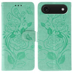 ローズバタフライ エンボスレザー電話ケース、iPhone 17e / 16e 用、iPhone 17 Pro Max 用、iPhone 17 Pro 用、iPhone 17 用、iPhone Air 用