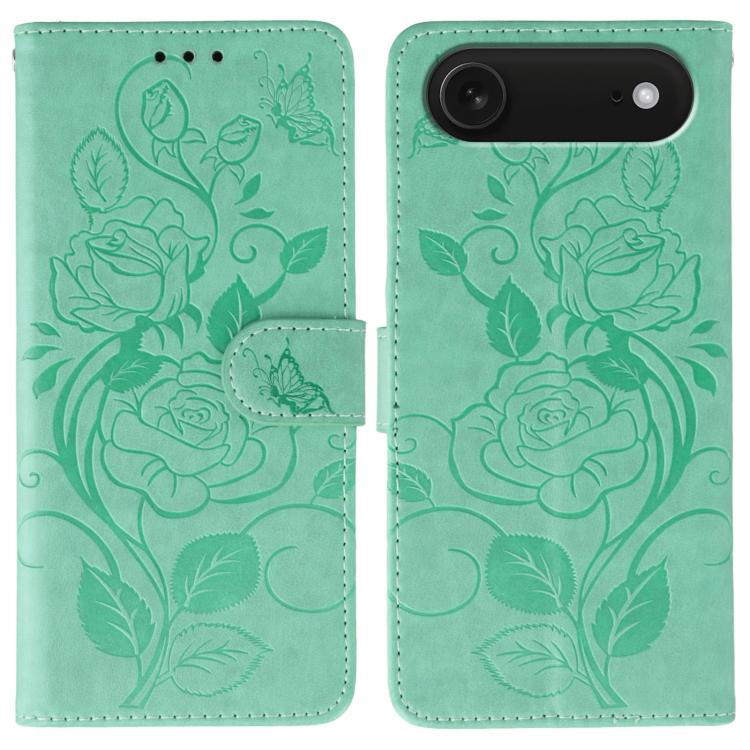 ローズバタフライ エンボスレザー電話ケース、iPhone 17e / 16e 用、iPhone 17 Pro Max 用、iPhone 17 Pro 用、iPhone 17 用、iPhone Air 用