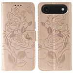 ローズバタフライ エンボスレザー電話ケース、iPhone 17e / 16e 用、iPhone 17 Pro Max 用、iPhone 17 Pro 用、iPhone 17 用、iPhone Air 用