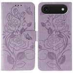 ローズバタフライ エンボスレザー電話ケース、iPhone 17e / 16e 用、iPhone 17 Pro Max 用、iPhone 17 Pro 用、iPhone 17 用、iPhone Air 用