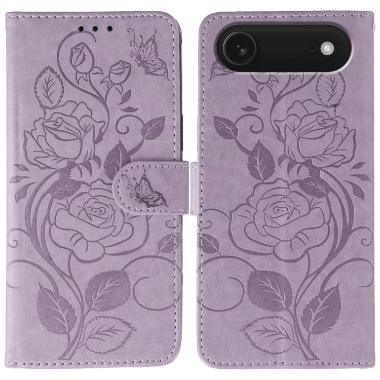 ローズバタフライ エンボスレザー電話ケース、iPhone 17e / 16e 用、iPhone 17 Pro Max 用、iPhone 17 Pro 用、iPhone 17 用、iPhone Air 用