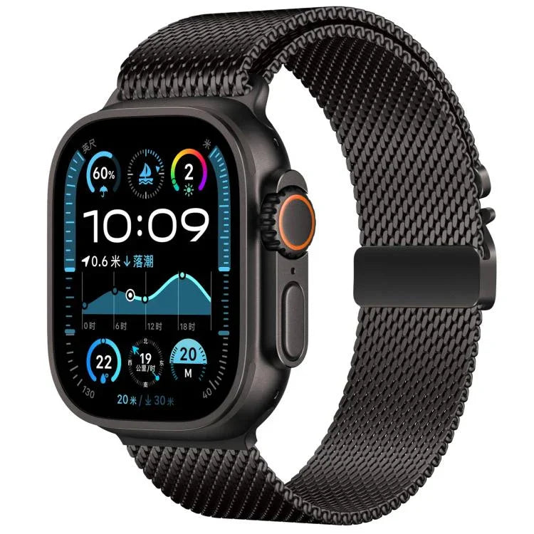 xDfind アンブレラバックル ファインメッシュ ミラネーゼ ステンレススチールウォッチバンド、Apple Watch 46mm / 49mm / 45mm / 44mm用ファインメッシュ、Apple Watch 42mm / 41mm / 40mm / 38mm用ファインメッシュ