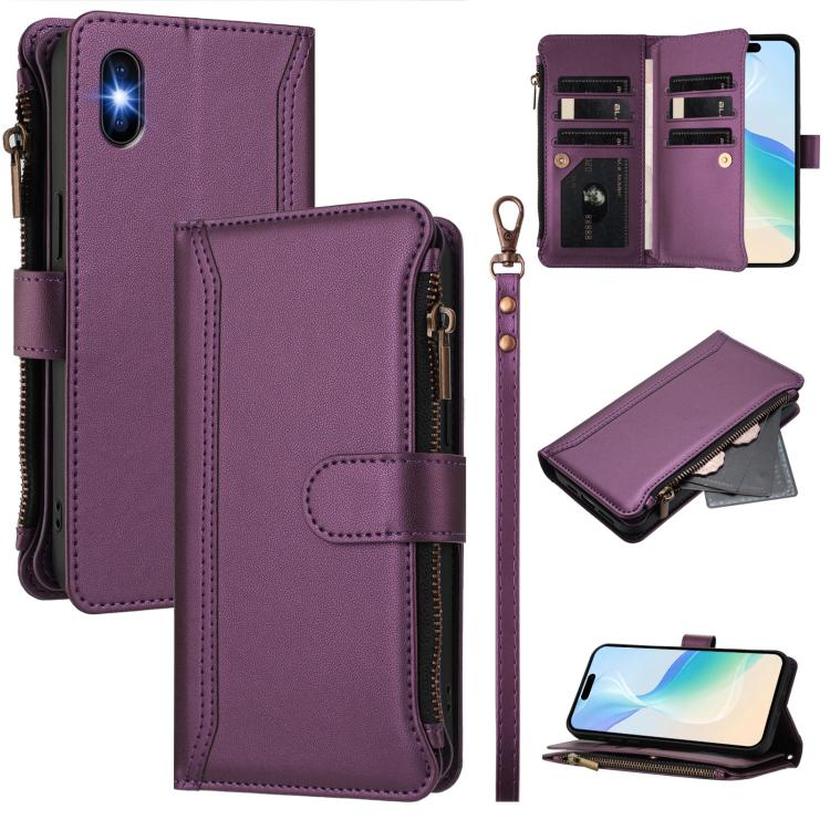 マグネット留め具9カードスロットジッパーレザーケース（ハンドストラップ付き）、iPhone 11 Pro Max用、iPhone 11用、iPhone 11 Pro用、iPhone XS / X用、iPhone XR用、iPhone XS Max用、iPhone 8 Plus / 7 Plus用