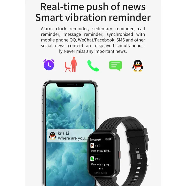 1.54インチTFTスクリーン IP67防水 ビジネススポーツシリコンバンドスマートウォッチ、睡眠モニター／心拍数モニター／血圧モニター対応、シリコンバンド