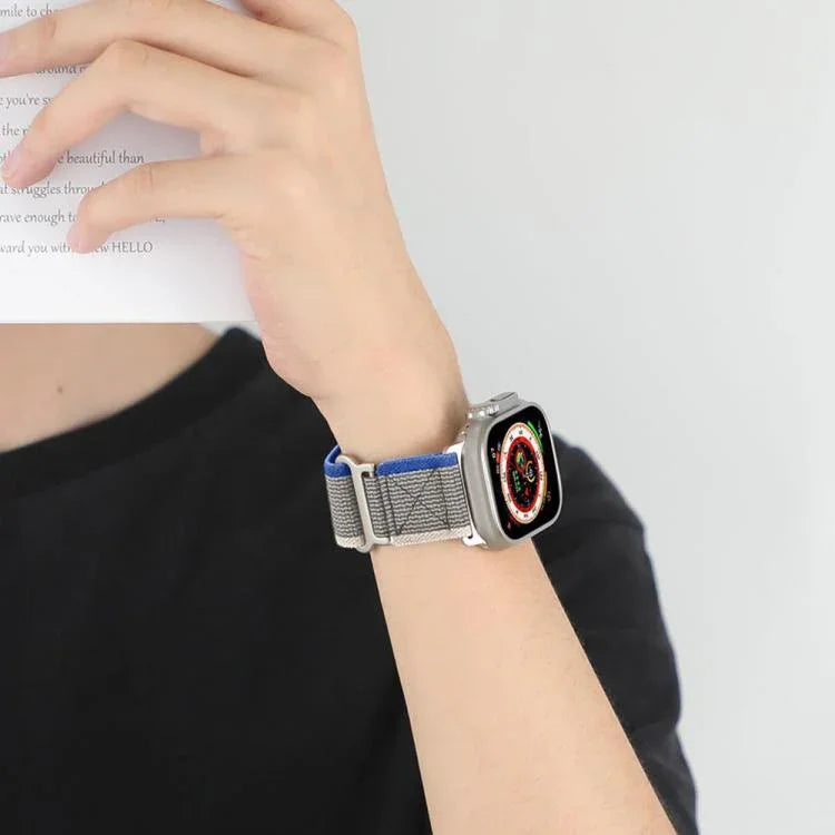 xDfind ダブルセクションメタルバックルループナイロン編みウォッチバンド、Apple Watch 46mm / 49mm / 45mm / 44mm 用、Apple Watch 42mm / 41mm / 40mm / 38mm 用